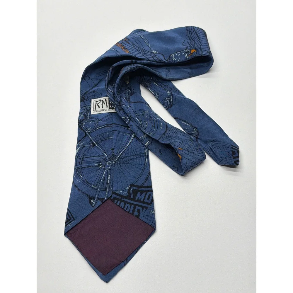 Harley-Davidson Vintage Silk Tie RM Style Ralph Marlin Blue Motorcycle Schematic